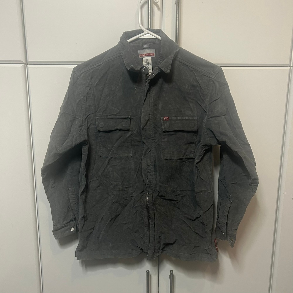 Quiksilver Boys Charcoal Grey Full Zip Cotton Canvas Shirt Jacket Size M 12-14